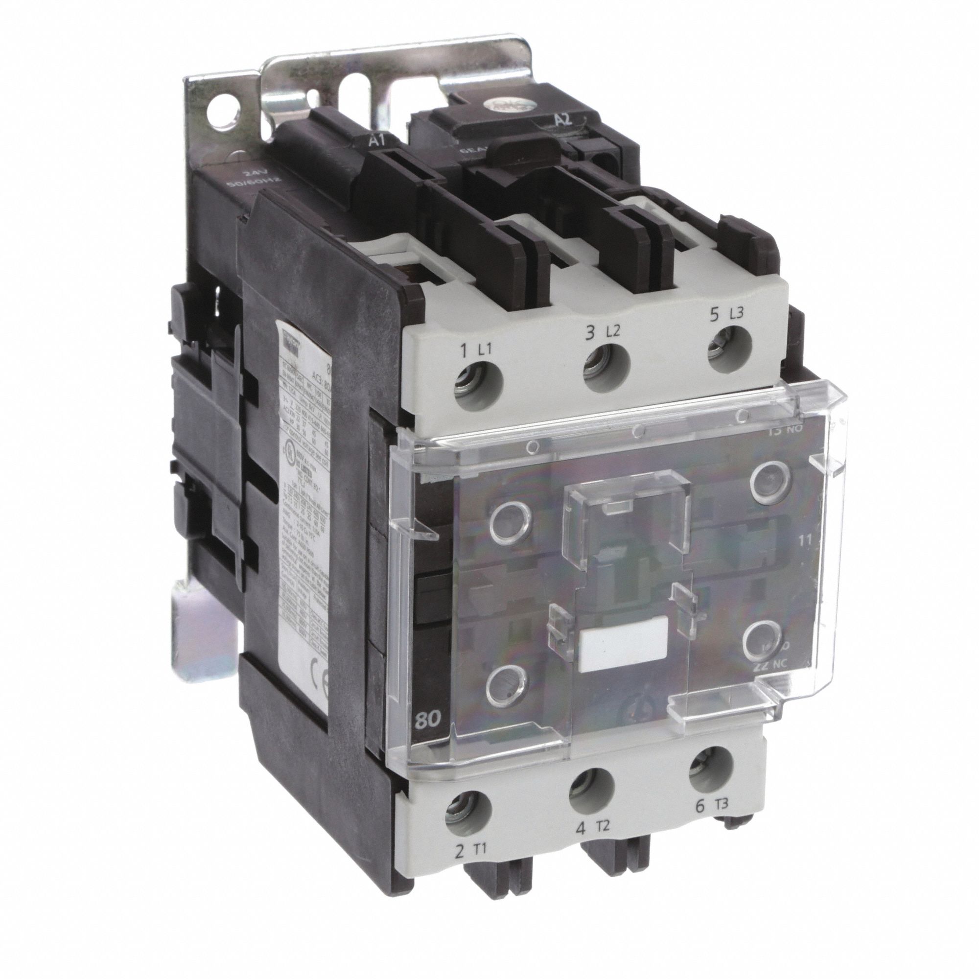 IEC MAGNETIC CONTACTOR, NON-REVERSING, 3 POLES, 80 A, 24V AC COIL, 1NO/1NC