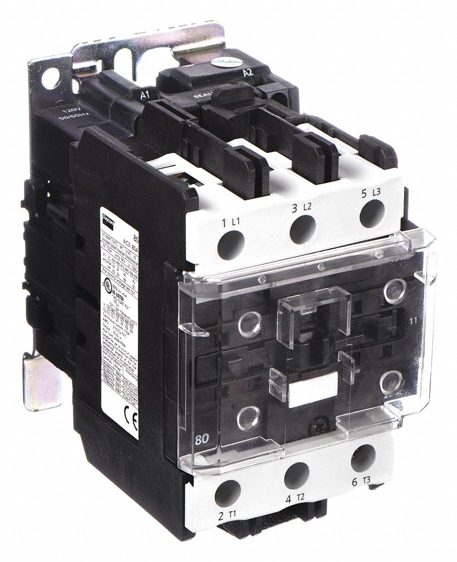 IEC MAGNETIC CONTACTOR, NON-REVERSING, 3 POLES, 80 A, 120V AC COIL, 1NO/1NC