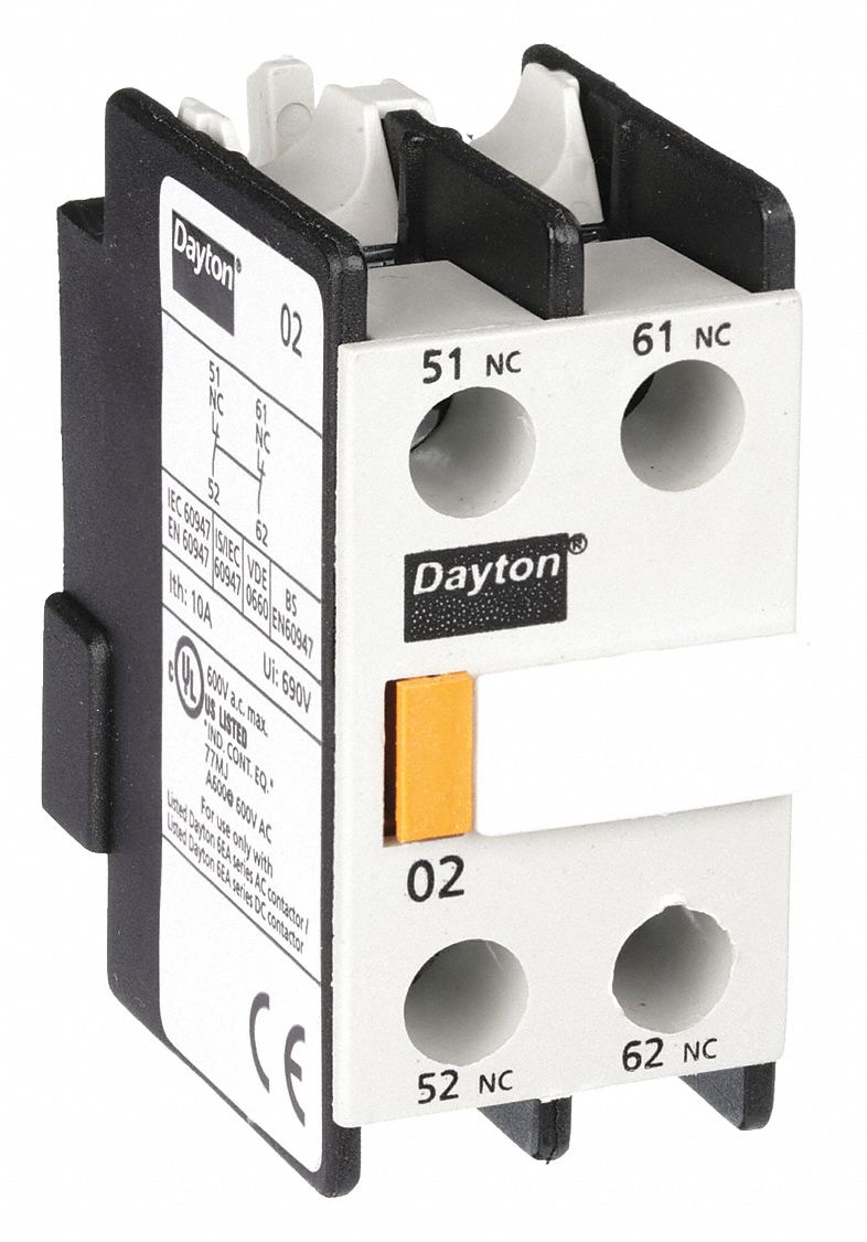 Auxiliary Contact: 2NC, 2.5 A Max Current (AC), Front Mount, Front-Mounted