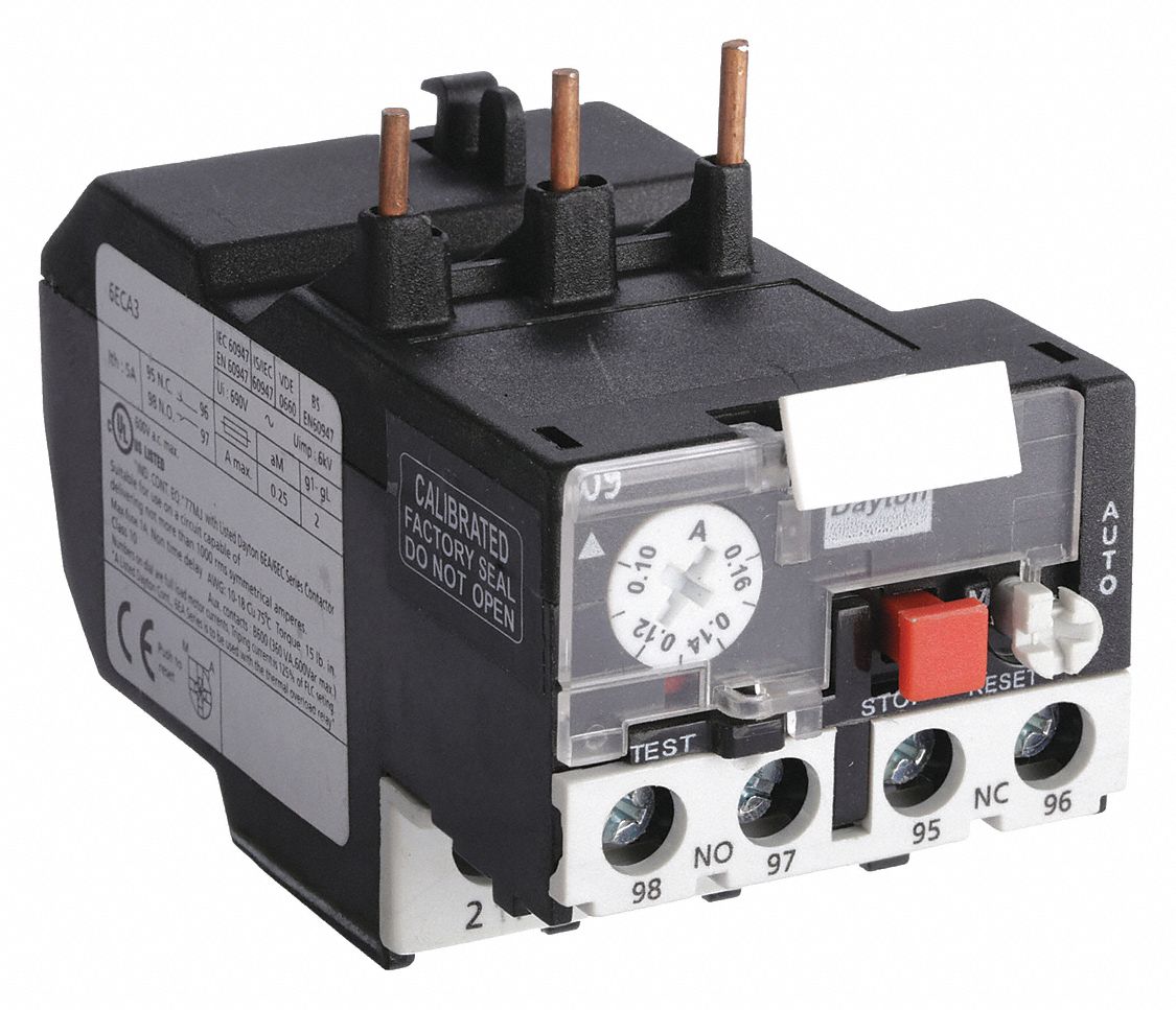 Overload Relay: Thermal Protection, 3 Poles, 1NO/1NC, Phase Loss Sensitivity, 0.1 A – 0.16 A