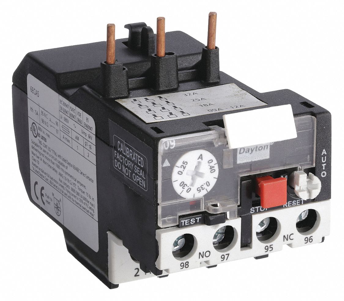 Overload Relay: Thermal Protection, 3 Poles, 1NO/1NC, Phase Loss Sensitivity, 0.25 A – 0.4 A