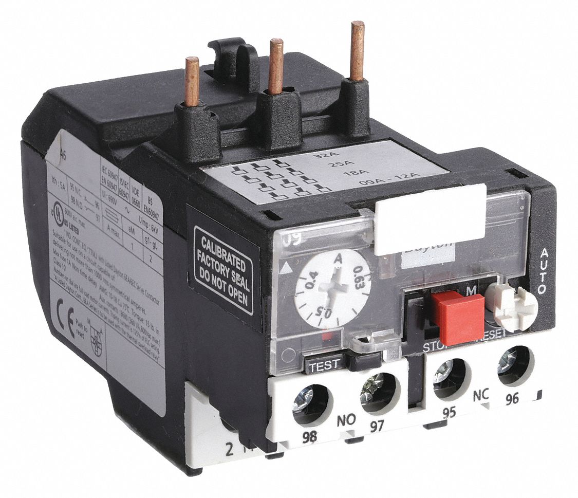 Overload Relay: Thermal Protection, 3 Poles, 1NO/1NC, Phase Loss Sensitivity, 0.4 A – 0.63 A