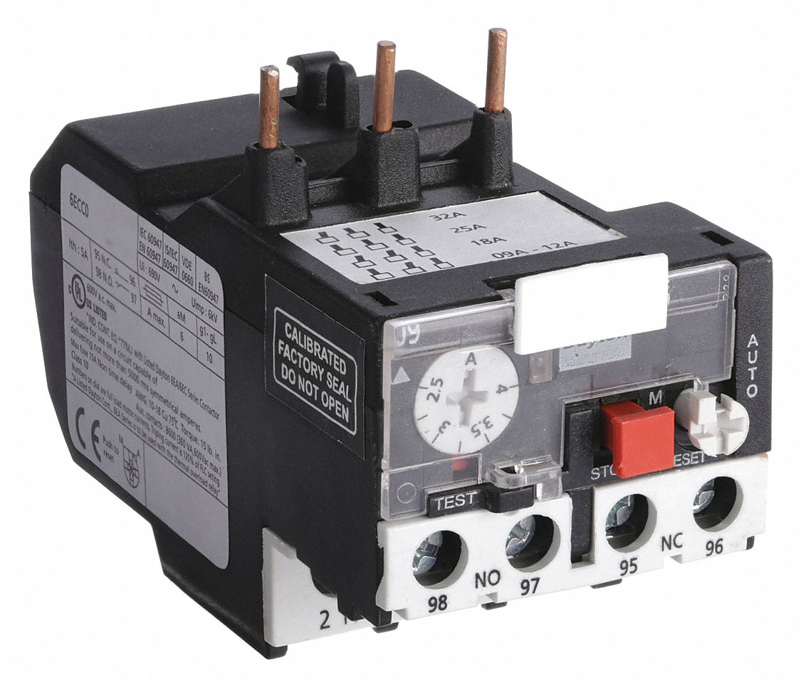 Overload Relay: Thermal Protection, 3 Poles, 1NO/1NC, Phase Loss Sensitivity, 2.5 A – 4 A