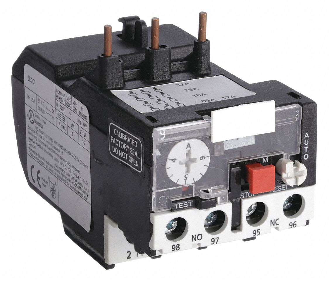 Overload Relay: Thermal Protection, 3 Poles, 1NO/1NC, Phase Loss Sensitivity, 4 A – 6 A