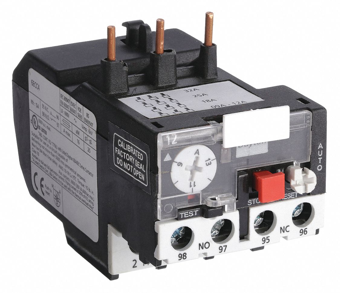 Overload Relay: Thermal Protection, 3 Poles, 1NO/1NC, Phase Loss Sensitivity, 9 A – 13 A