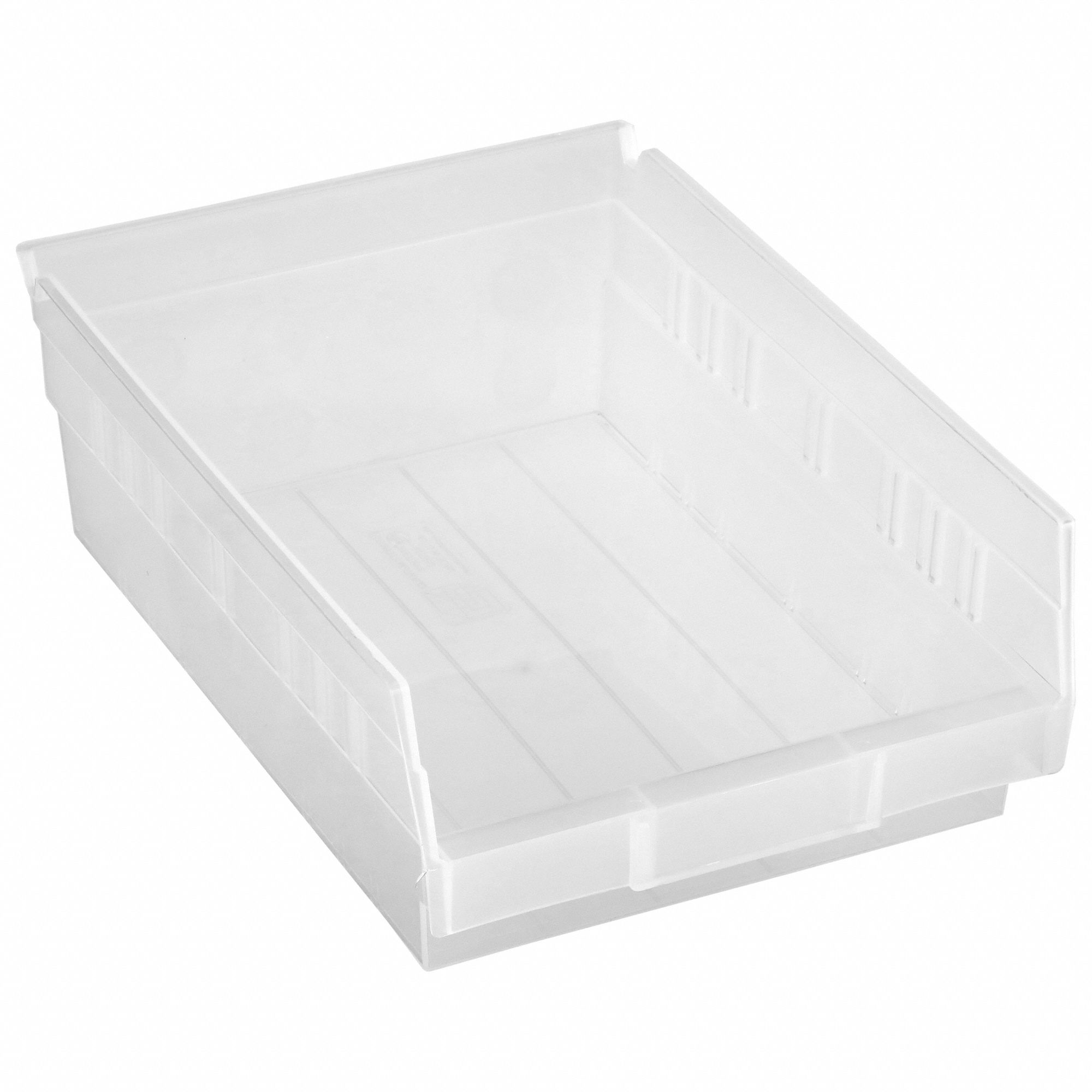 Shelf Bin: 11 5/8 in Overall Lg, 8 3/8 in x 4 in, Clear, Nesting Capable