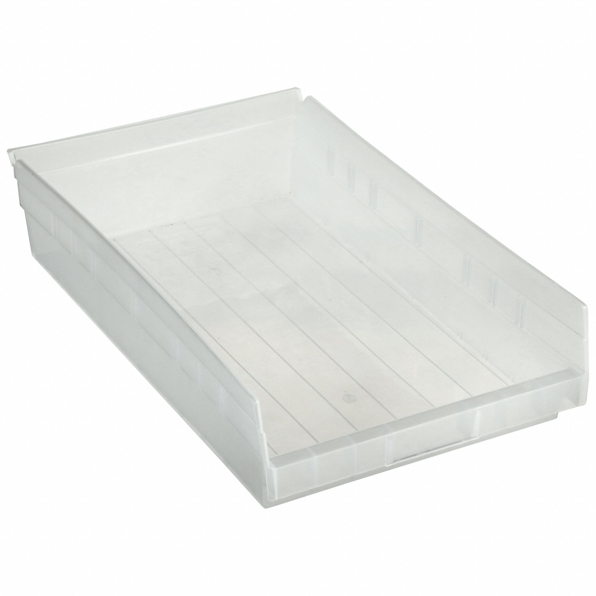 Shelf Bin: 17 7/8 in Overall Lg, 11 1/8 in x 4 in, Clear, Nesting Capable