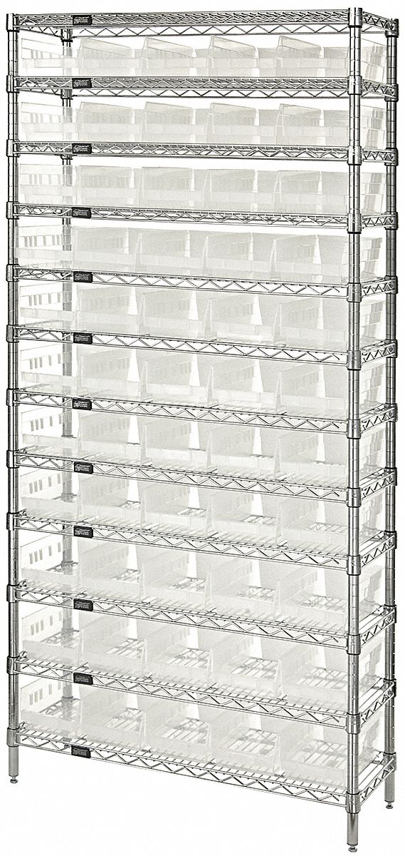 Bin Shelving: 36 in x 12 in x 74 in, 55 Bins, 12 Shelves, Open, Shelf Bin