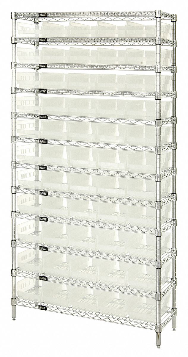 Bin Shelving: 36 in x 24 in x 74 in, 55 Bins, 12 Shelves, Open, Shelf Bin