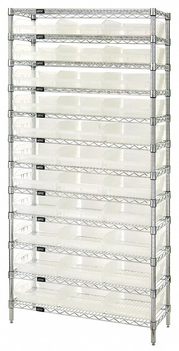 Bin Shelving: 36 in x 24 in x 74 in, 33 Bins, 12 Shelves, Open, Shelf Bin