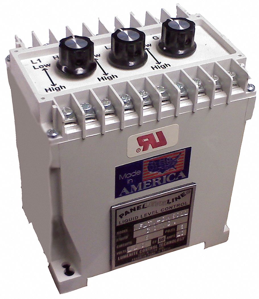 Liquid Level Controller: SPDT, DIN Rail, 110V AC, 4 3/4 in Overall Ht, 3 7/8 in Overall Lg