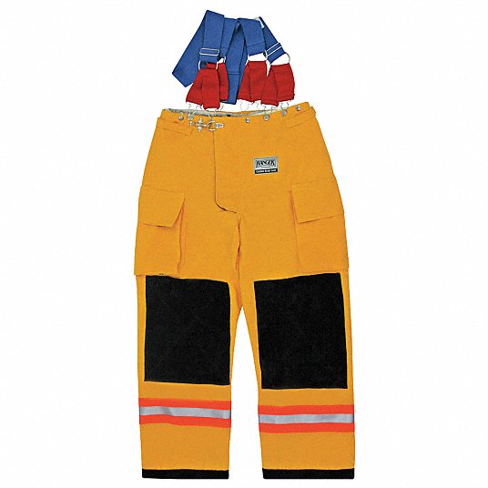 Turnout Pants: L, 40 in Fits Waist Size, 30 in Inseam, Yellow, Nomex(R), Orange