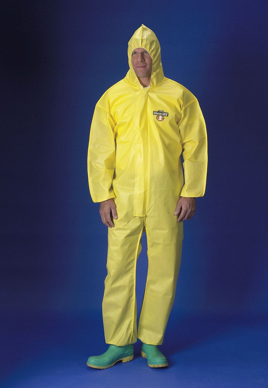 LAKELAND Hooded Chemical Resistant Coveralls with Elastic Cuff, ChemMax ...