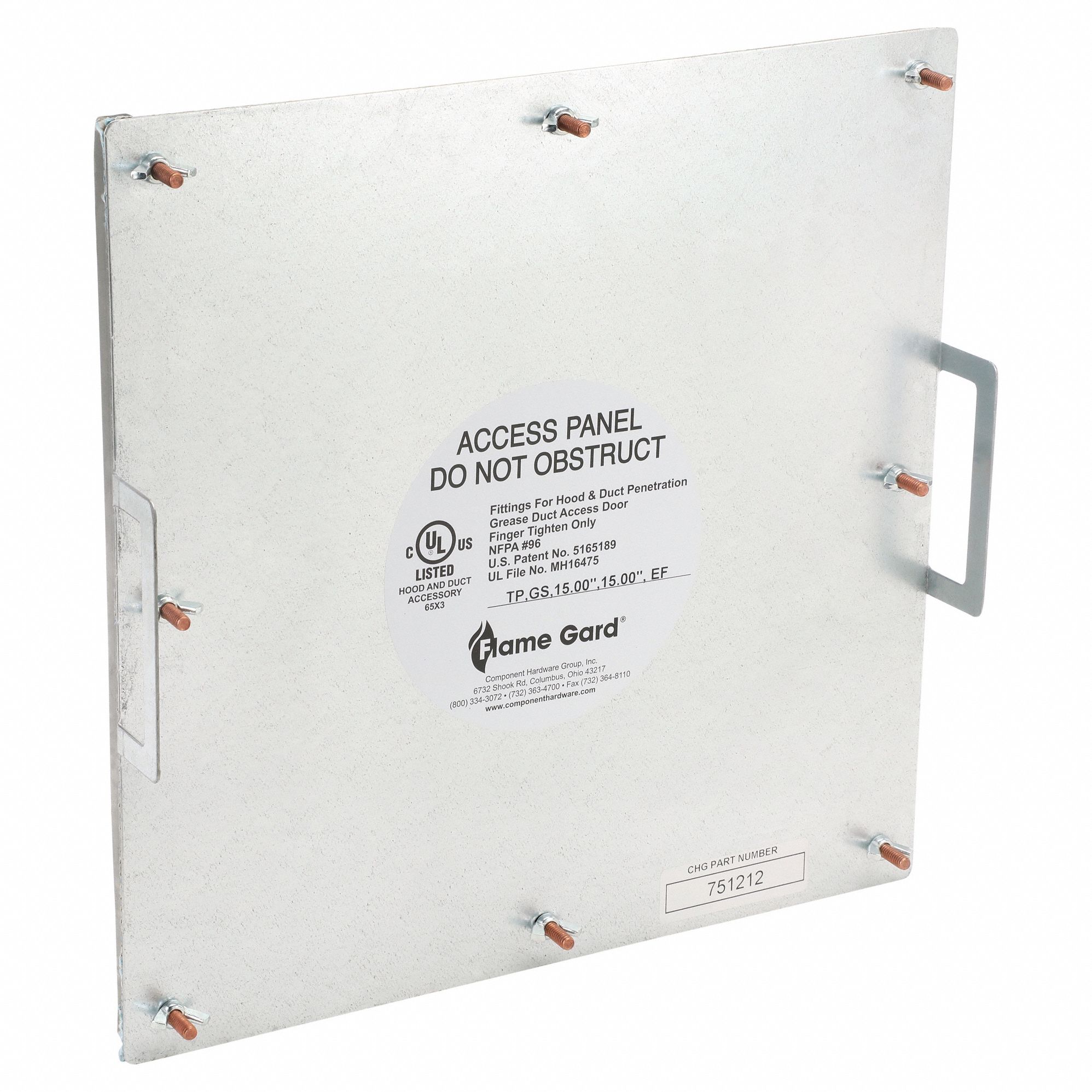 Duct Access Door: 15 in x 15 in, 16 ga, Steel, Thumbscrews, 2, 300°F Max Temp Rating, 8 Mounting Stud