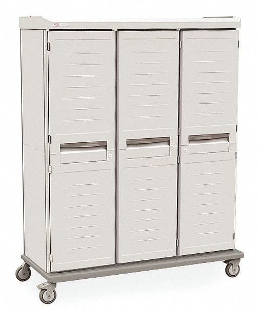 Supply Cabinet: 65 3/4 in x 27 7/8 in x 78 1/4 in, 13 Shelves, 0 Drawers, 3 Doors, Taupe