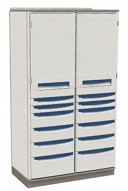 Supply Cabinet: 41 1/4 in x 23 3/8 in x 72 1/2 in, 12 Drawers, 6 Shelves, 2 Doors, Assembled