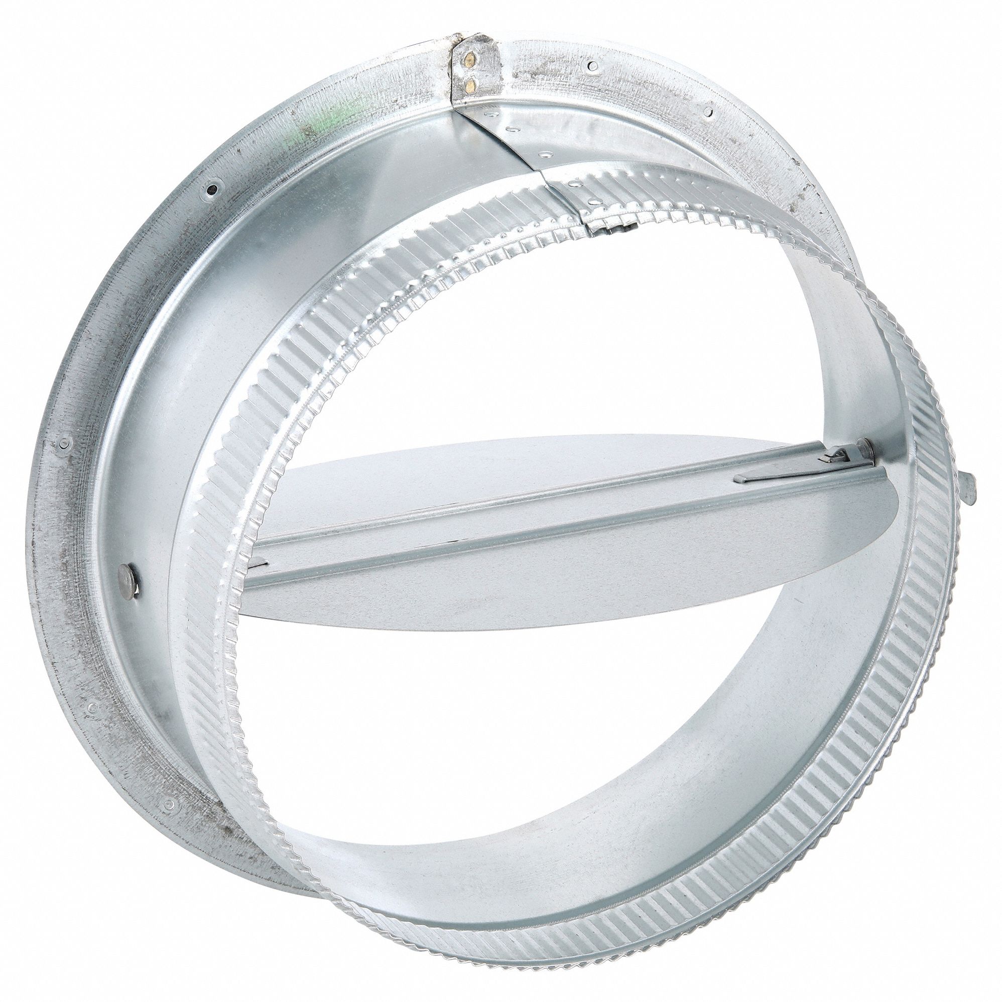 Duct Collar w/Damper: Steel, For 12 in Dia, 5 in Lg, 12 in Flange I.D., 1 in Flange O. D.
