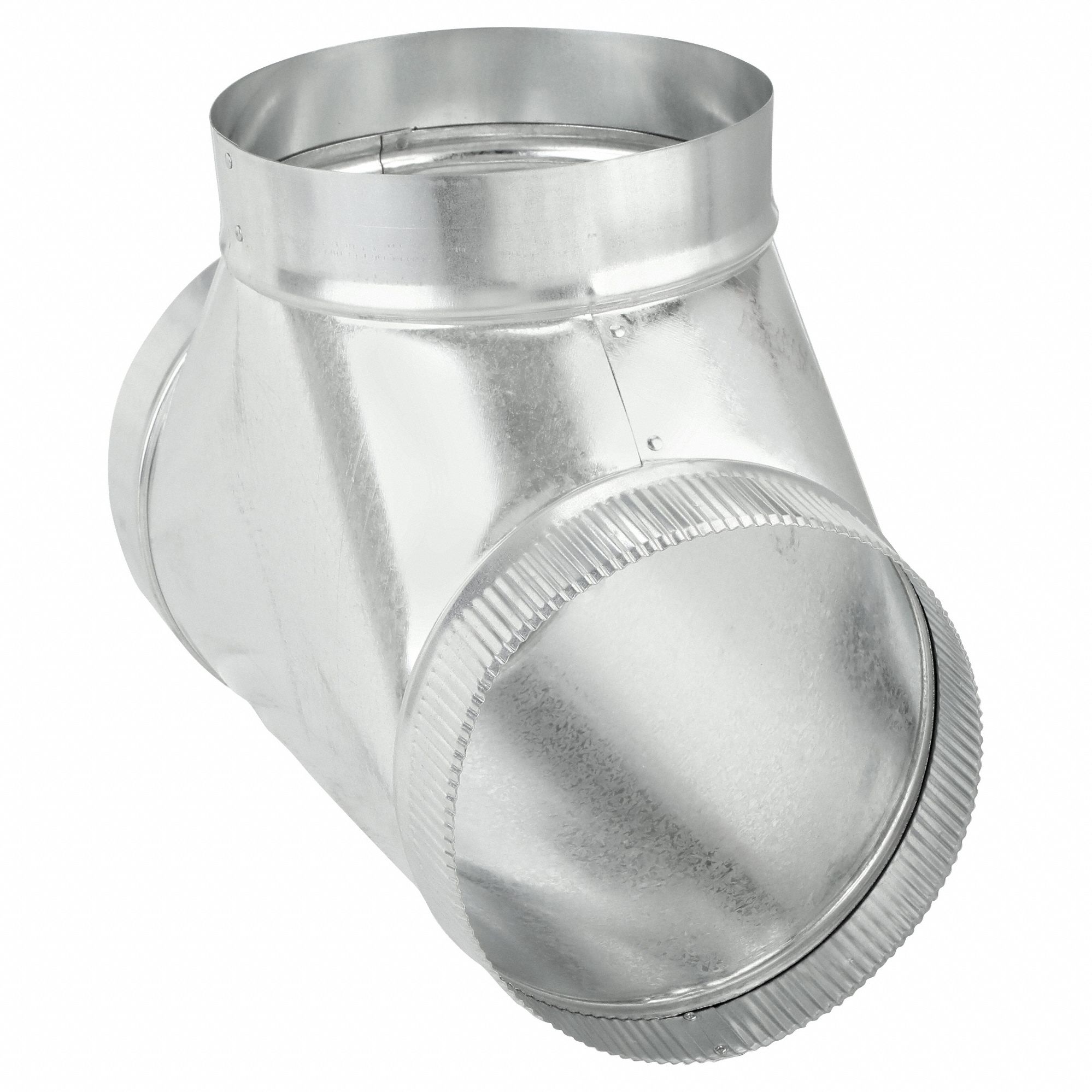 Duct Tee: Steel, For 8 in Dia, 15 3/4 in Lg, 8 in Inlet Dia, 8 in Outlet Dia, 26 ga Material Thick
