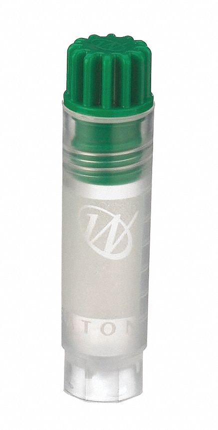 Cryogenic Vial: HDPE, 0.06 fl oz Capacity - oz, 2 mL Capacity - mL, Green, Cryogenic, 12 mm Body Dia