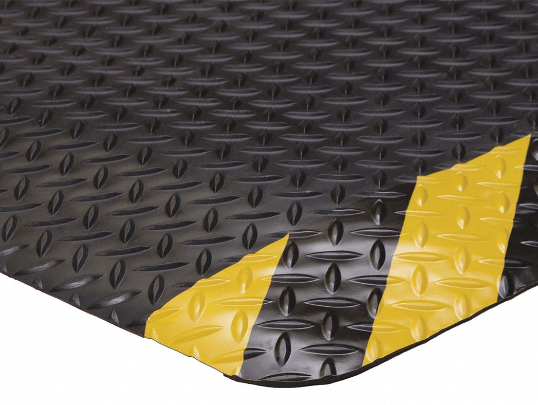Black with Yellow Border, Vinyl over PVC Foam, Antifatigue Mat 6ENJ8