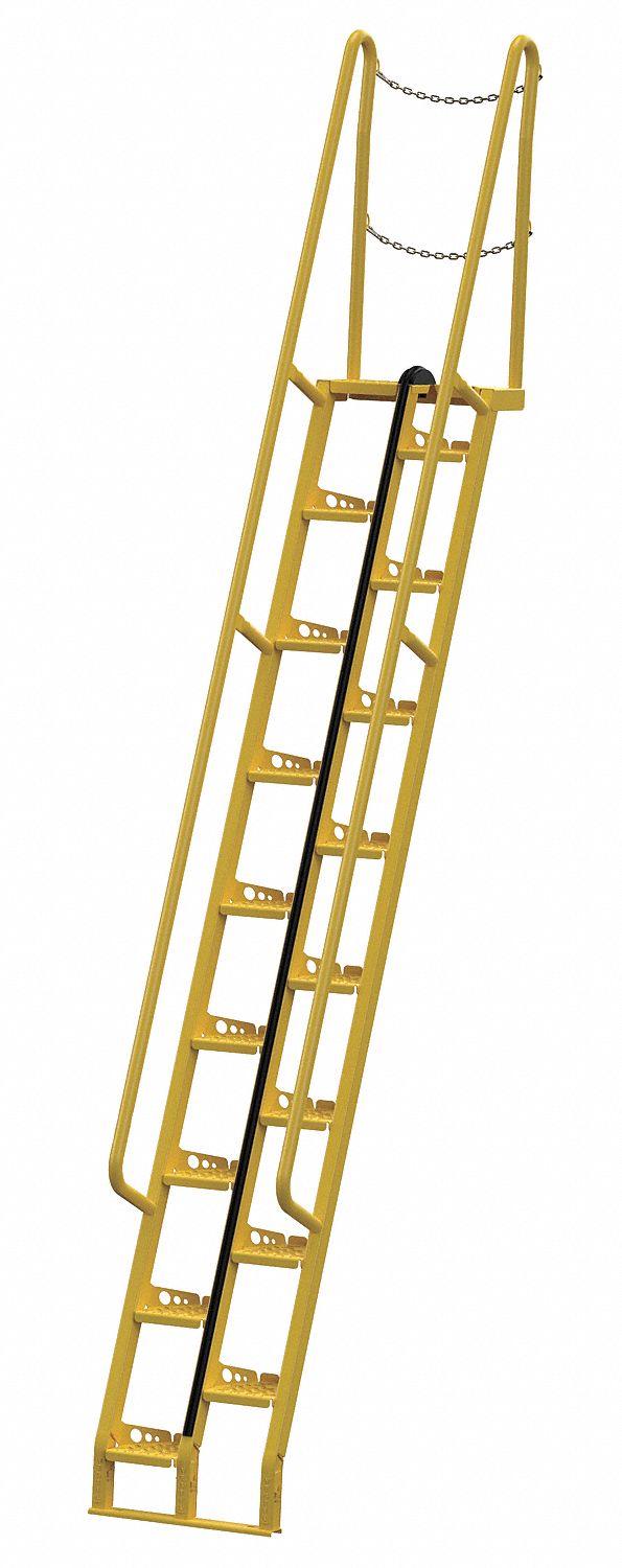 Alternating Tread Stairs: 14.5 ft Overall Ht, Steel, 350 lb Load Capacity - Max, Perforated