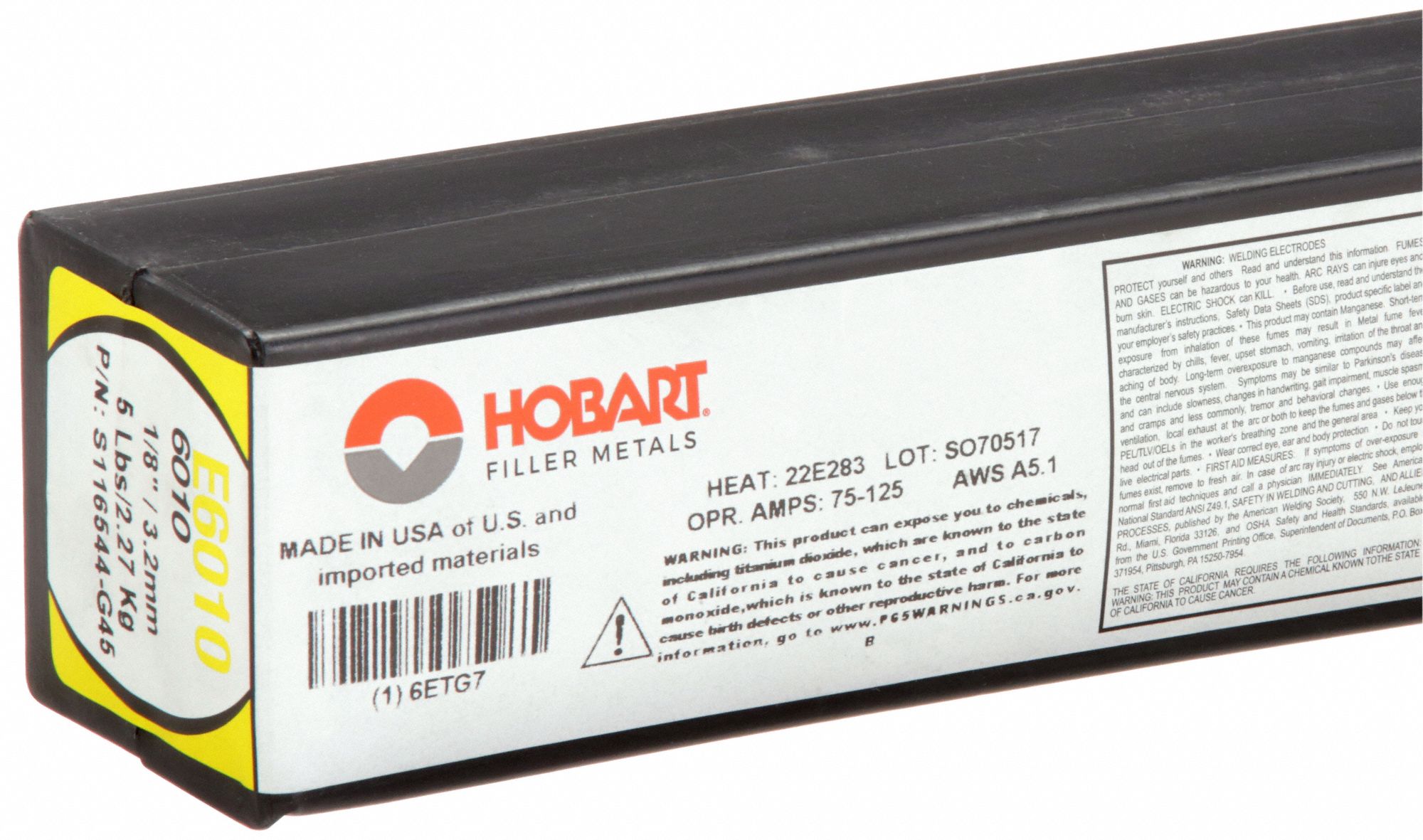 Stick Electrode: Carbon Steel, E6010, 1/8 in x 14 in, 5 lb