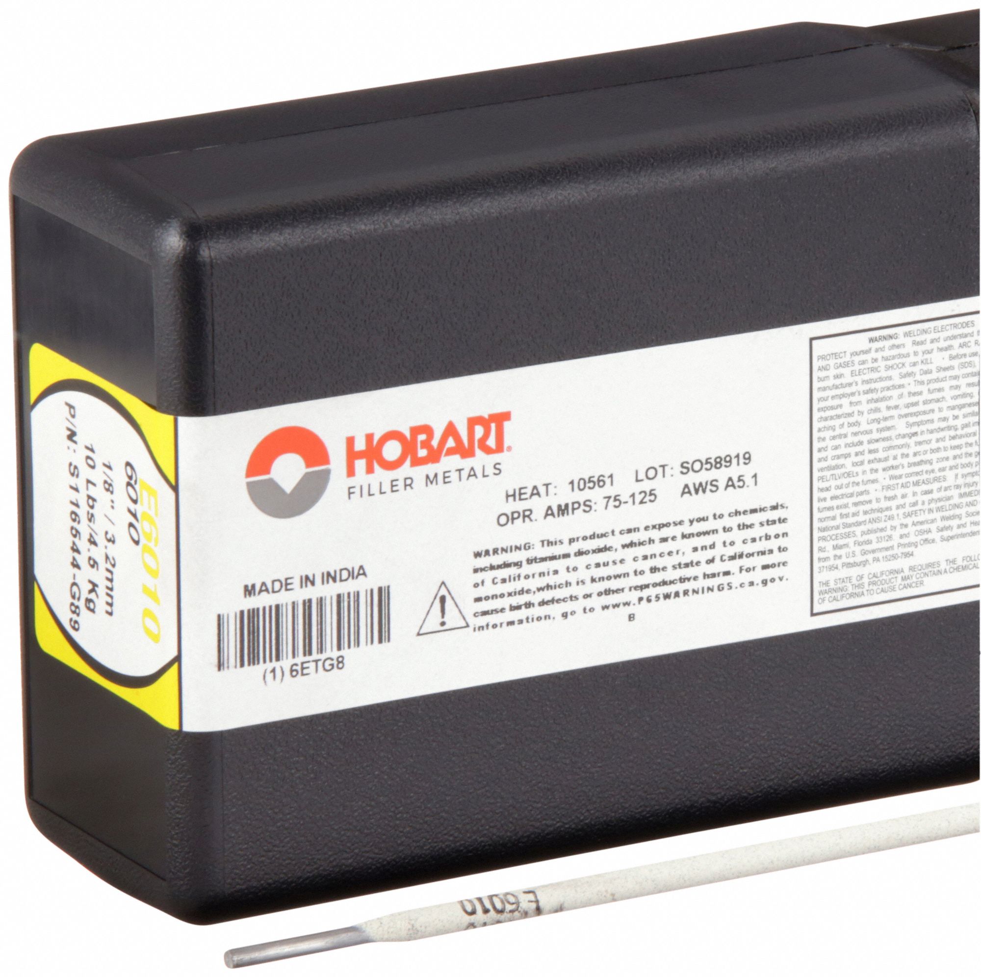 Stick Electrode: Carbon Steel, E6010, 1/8 in x 14 in, 10 lb