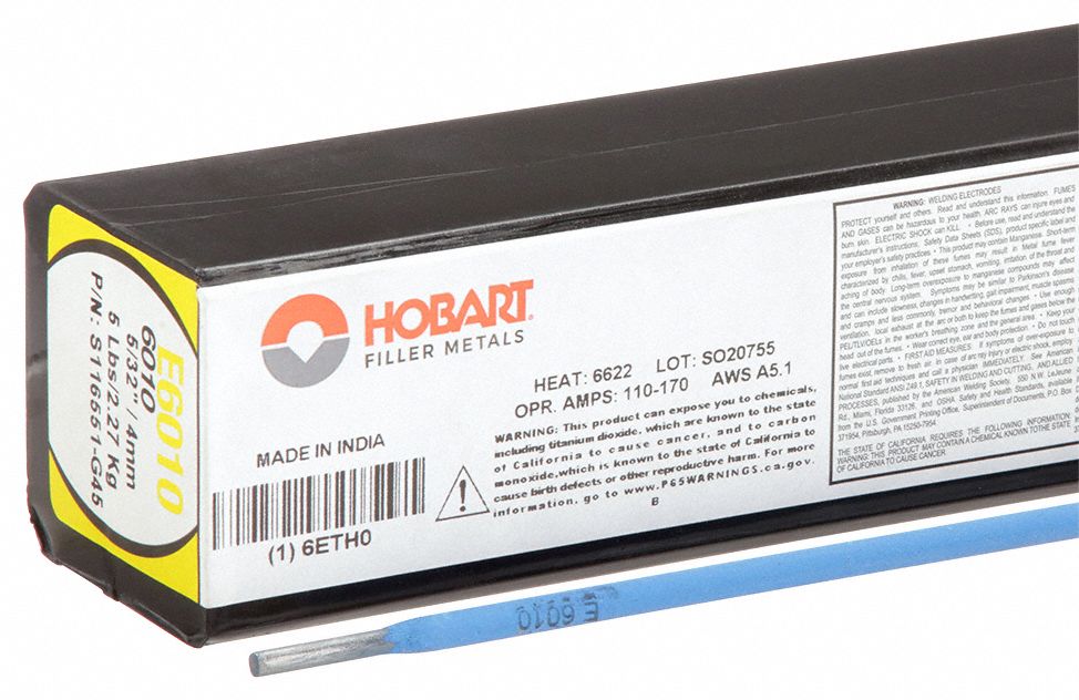 Stick Electrode: Carbon Steel, E6010, 5/32 in x 14 in, 5 lb