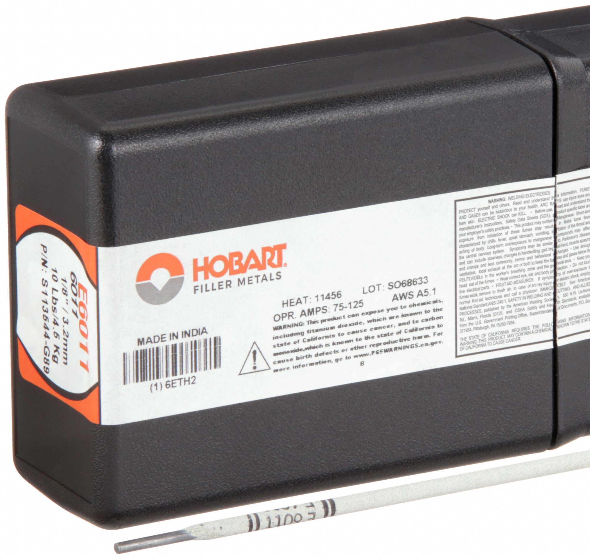 Stick Electrode: Carbon Steel, E6011, 1/8 in x 14 in, 10 lb