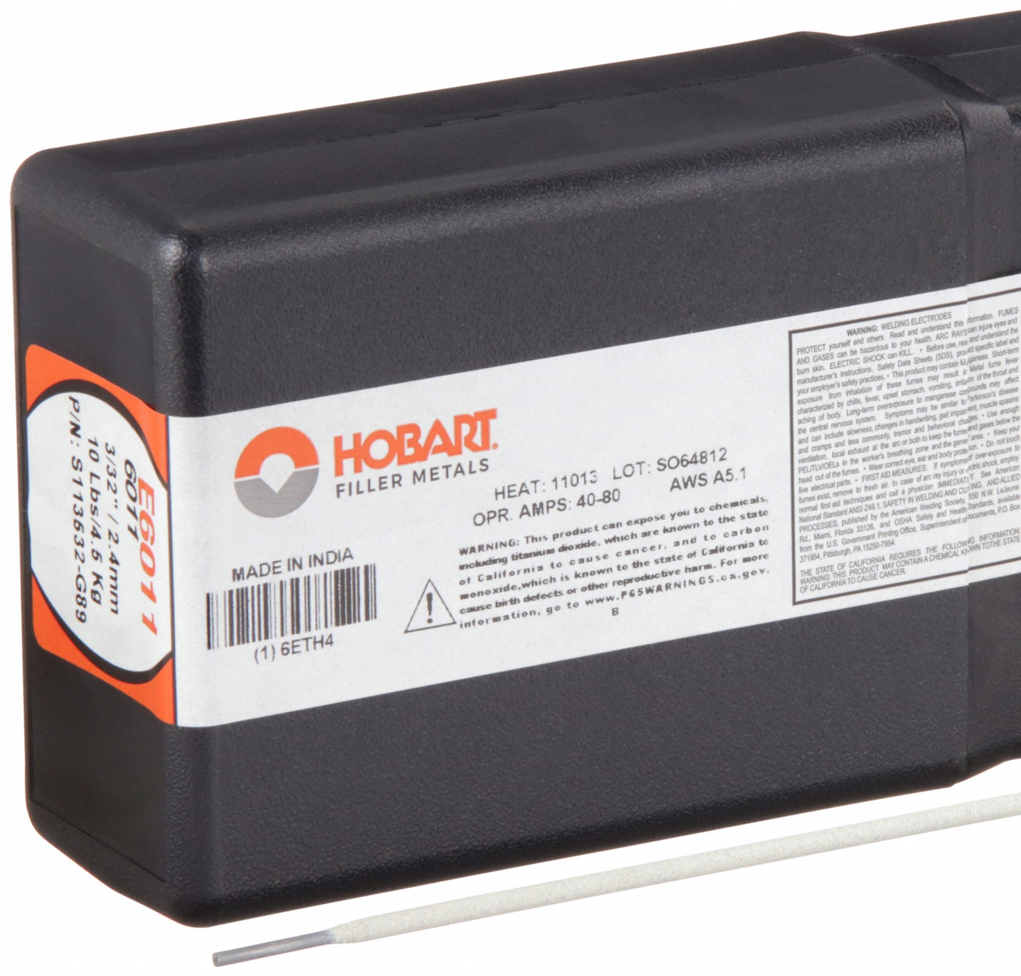 Stick Electrode: Carbon Steel, E6011, 3/32 in x 14 in, 10 lb