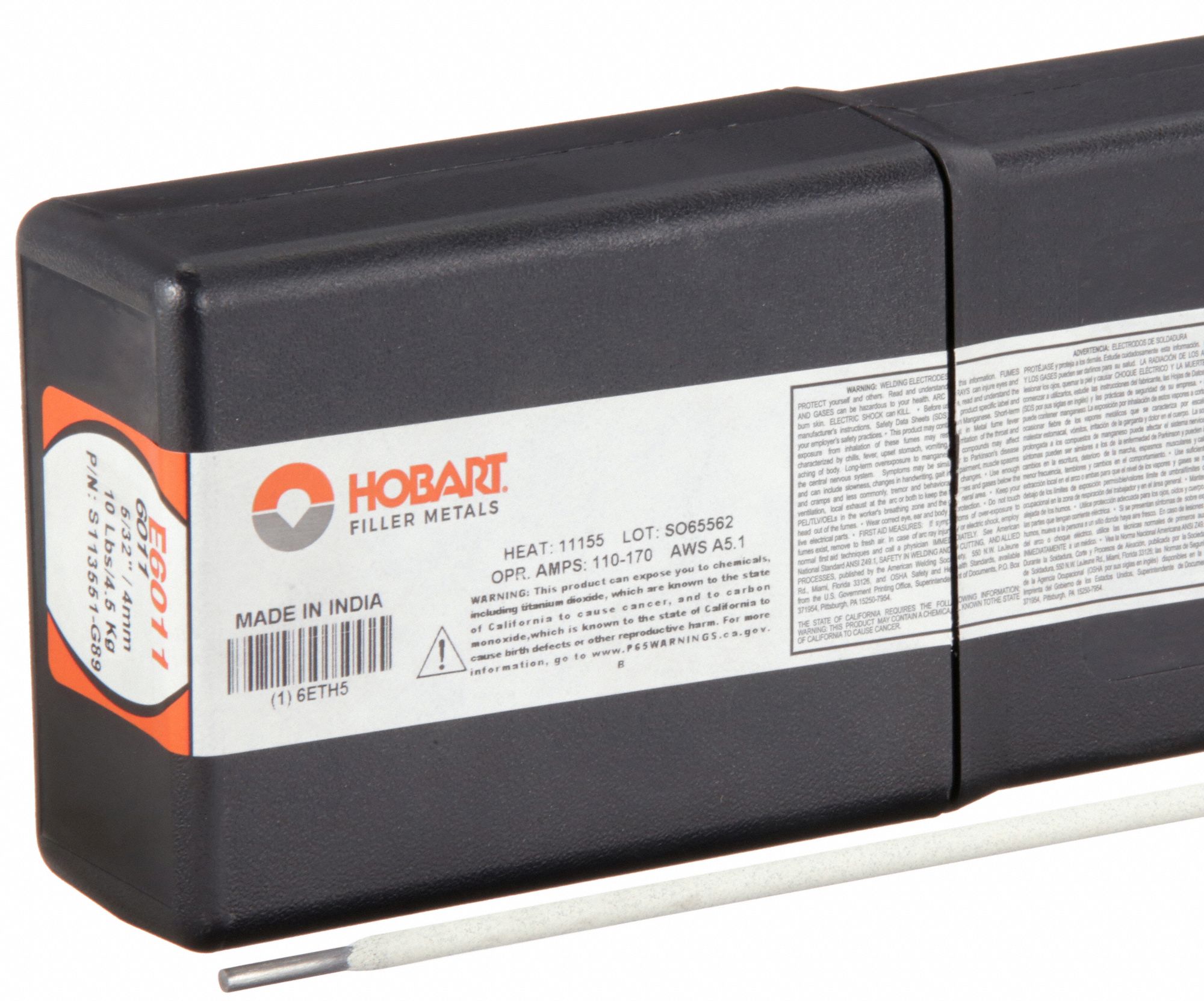 Stick Electrode: Carbon Steel, E6011, 5/32 in x 14 in, 10 lb