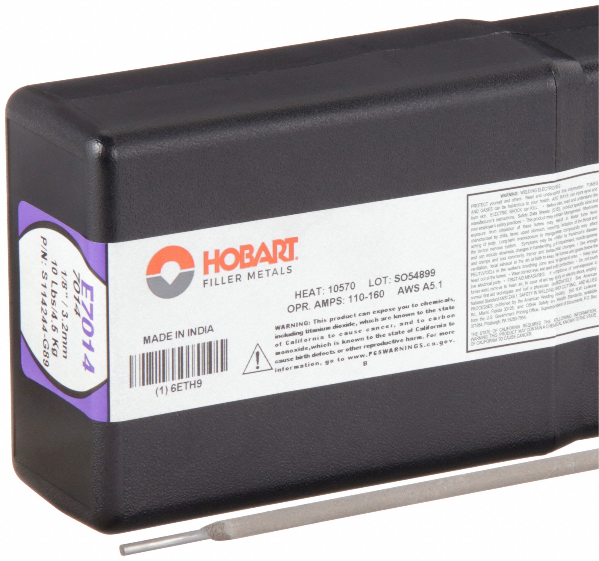 Stick Electrode: Carbon Steel, E7014, 1/8 in x 14 in, 10 lb