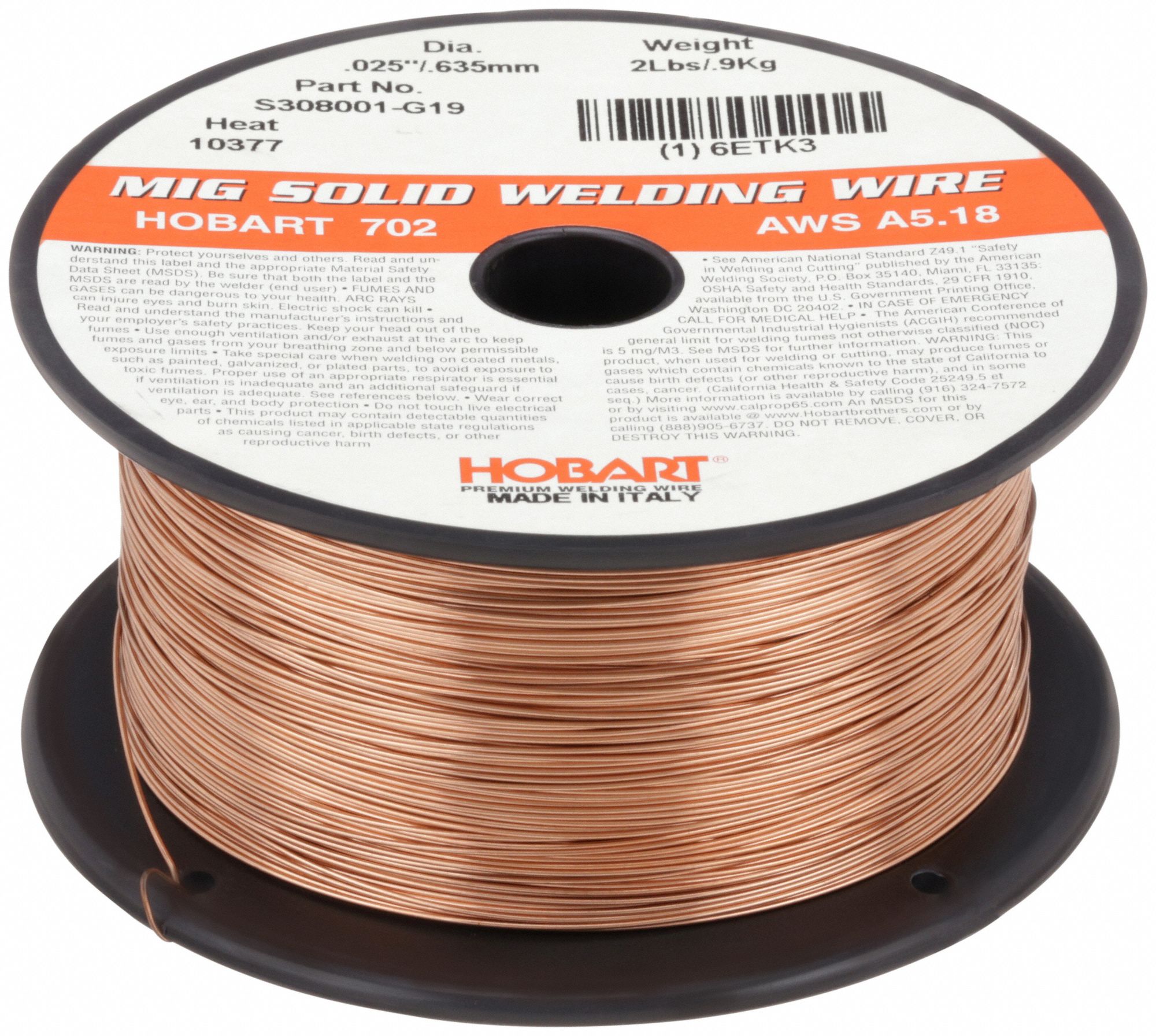 MIG Welding Wire: Carbon Steel, ER70S-2, 0.025 in, 2 lb, Plastic Spool