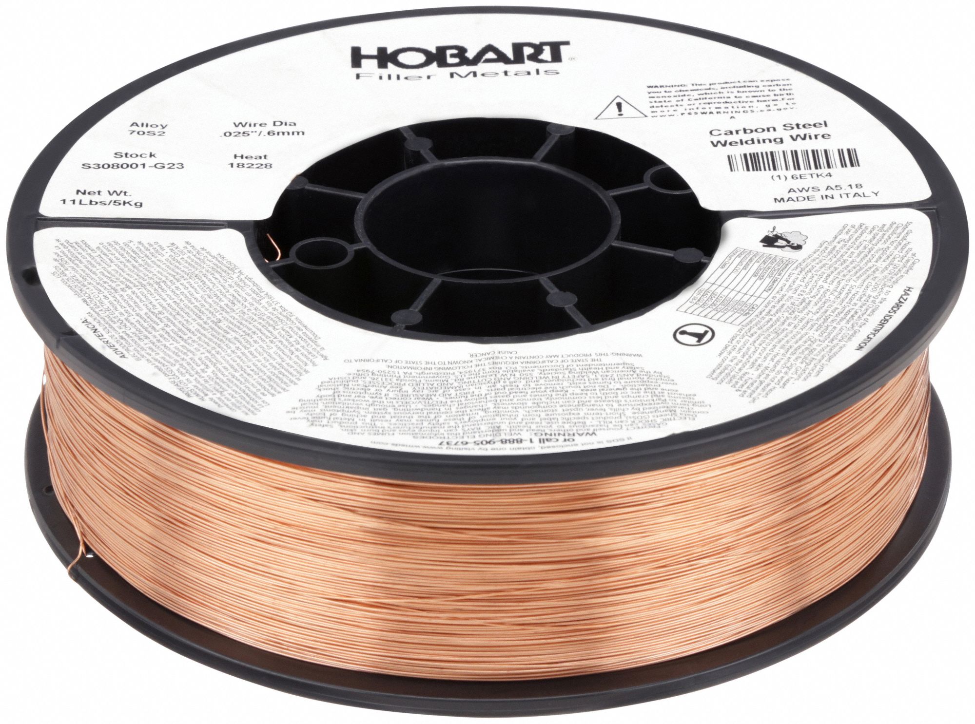 MIG Welding Wire: Carbon Steel, ER70S-2, 0.025 in, 11 lb, Plastic Spool