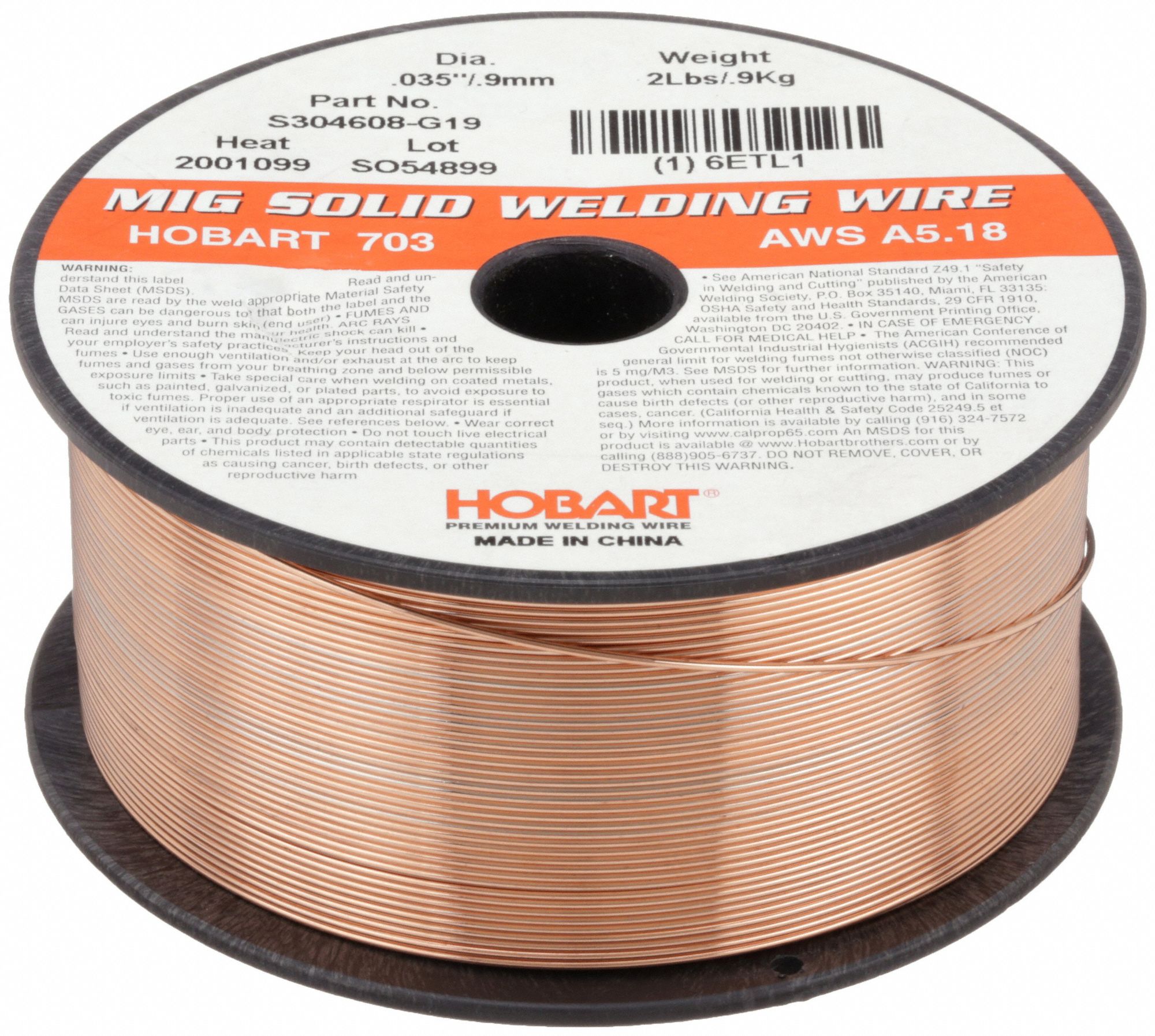 Carbon Steel, ER70S3, MIG Welding Wire 6ETL1S304608G19 Grainger