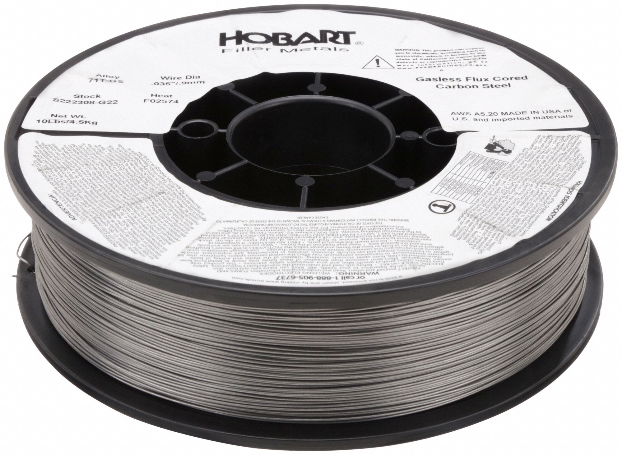 HOBART, Carbon Steel, E71TGS, FluxCored Welding Wire 6ETN2S222308