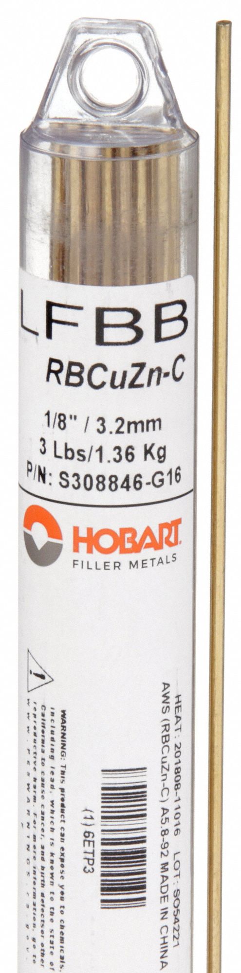 Brazing Alloy: Low-Fuming Bronze, 0%, RBCuZn-C, 1/8 in x 36 in, Bare