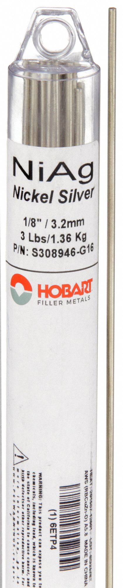 Brazing Alloy: Nickel Silver, 0%, RBCuZn-D, 1/8 in x 36 in, Bare