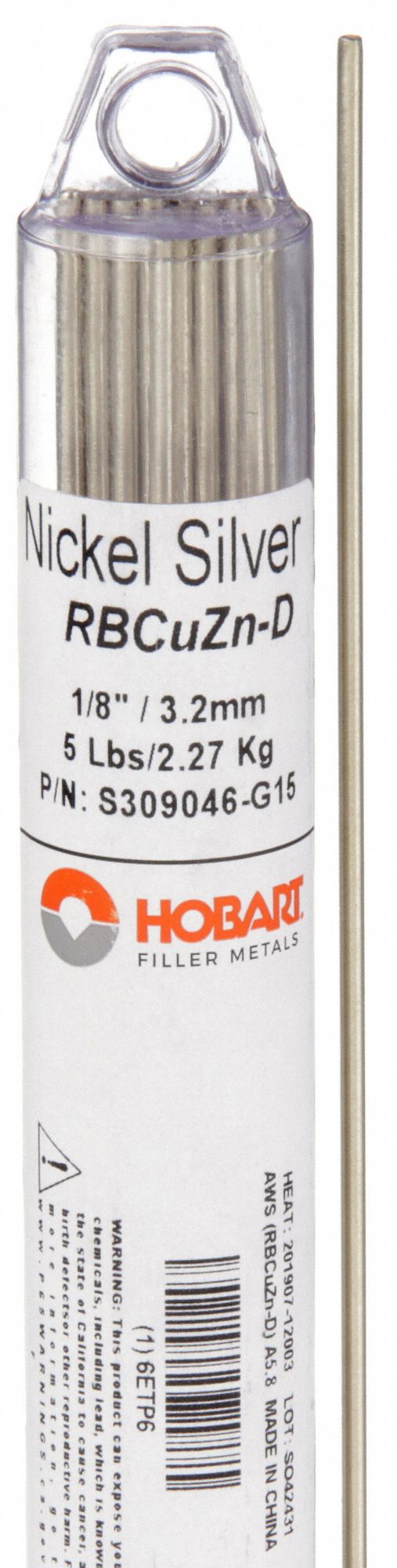 Brazing Alloy: Nickel Silver, 0%, RBCuZn-D, 1/8 in x 36 in, Bare