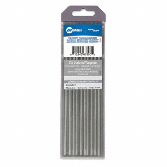MILLER ELECTRIC Tungsten Electrode Ceriated, 3/32 in x 7 in, Gray