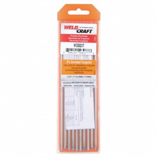 MILLER ELECTRIC Tungsten Electrode Ceriated, 5/32 in x 7 in, Gray