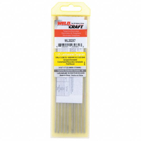 WELDCRAFT Tungsten Electrode, PK 10 6ETR2WL332X7 Grainger