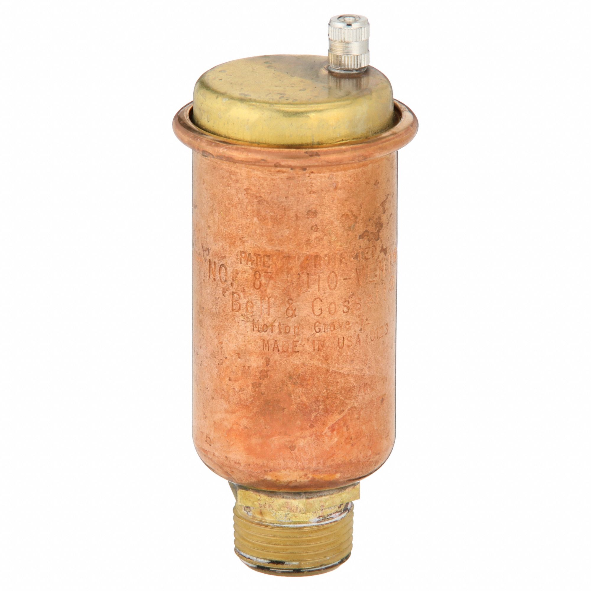 Air Vent: One Port, Top Port, 1/2 in FNPT, For Water, Brass Body, 150 psi Max., 240°F Max., Bottom