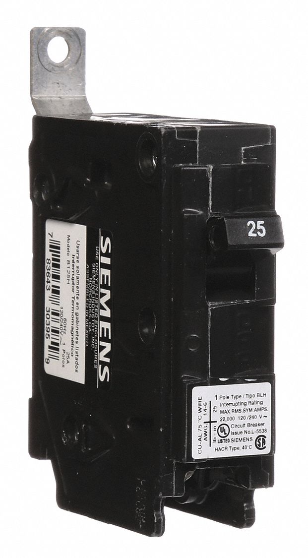Miniature Circuit Breaker: 25 A Amps, 120/240V AC, 1 Poles, Std