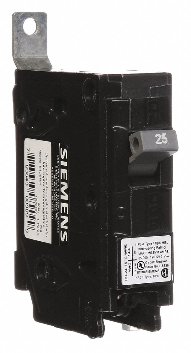 Miniature Circuit Breaker: 25 A Amps, 120/240V AC, 1 Poles, Std