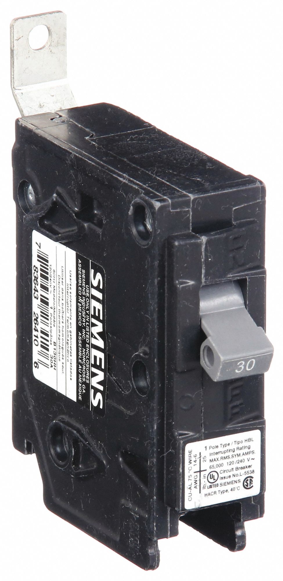 Miniature Circuit Breaker: 30 A Amps, 120/240V AC, 1 Poles, Std