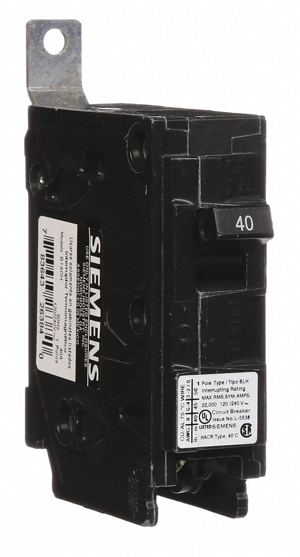 Miniature Circuit Breaker: 40 A Amps, 120/240V AC, 1 Poles, Std