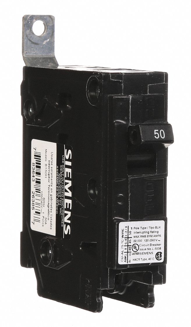 Miniature Circuit Breaker: 50 A Amps, 120/240V AC, 1 Poles, Std
