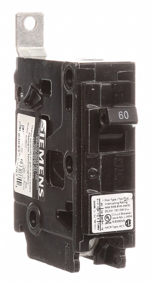Miniature Circuit Breaker: 60 A Amps, 120/240V AC, 1 Poles, Std