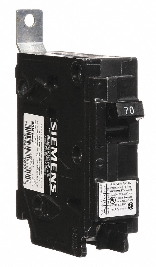 Miniature Circuit Breaker: 70 A Amps, 120/240V AC, 1 Poles, Std